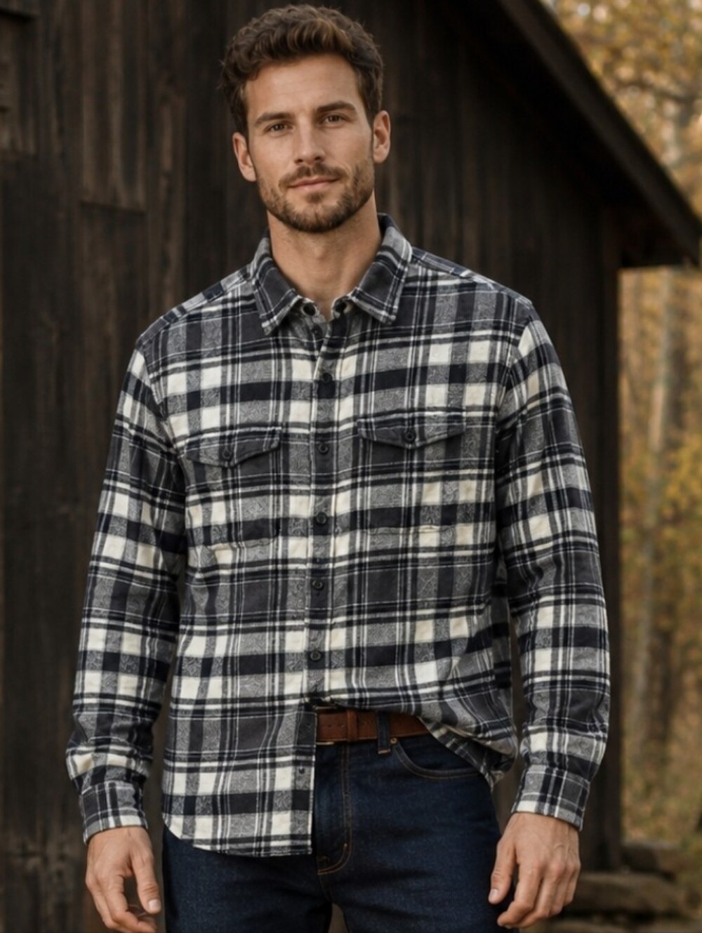 American Eagle Men’s Plaid Flannel Shirt Black Gray Button Up XS